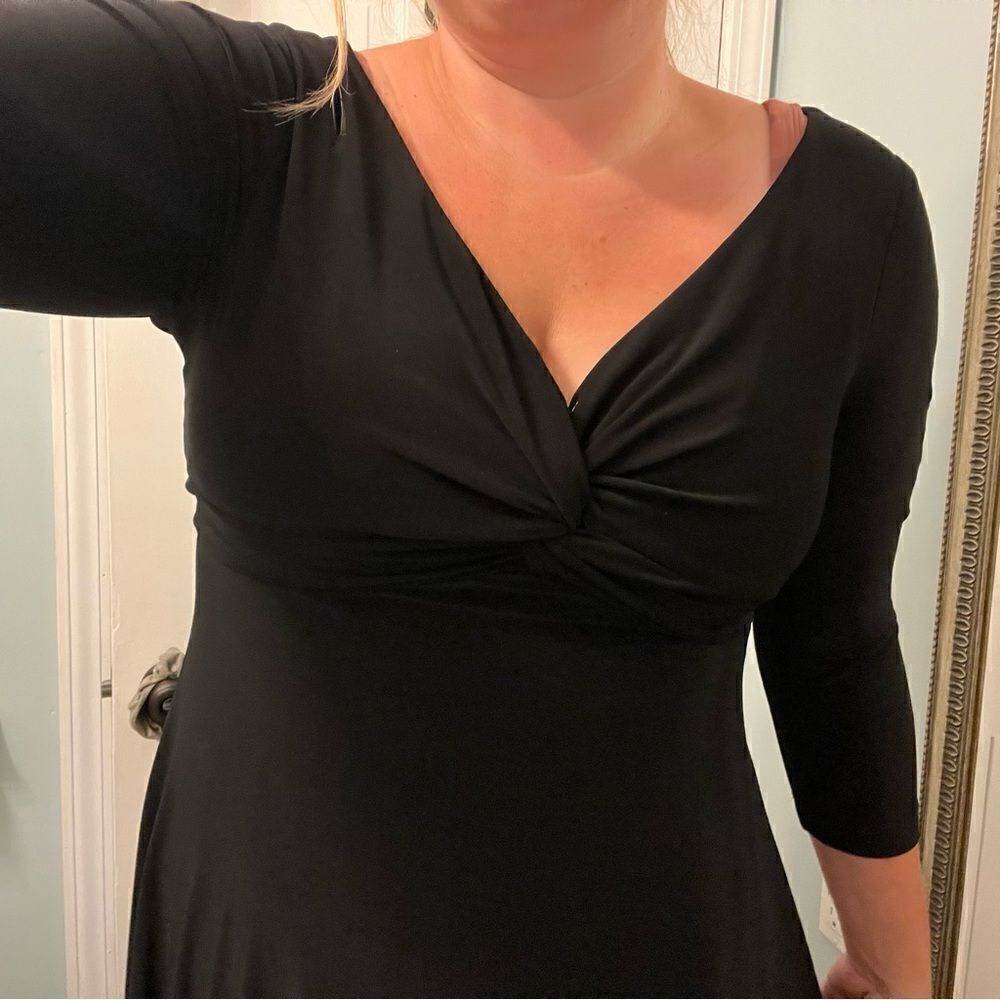 Evan-Picone Black 3/4 sleeve V-neck Dress 10